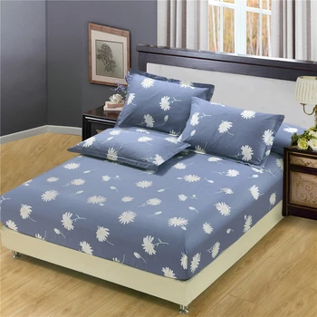 

3Pcs sets Latest Fashion 100%cotton bedding gray flower fitted sheet pillowcase twin queen king size elastic mattress bedspread