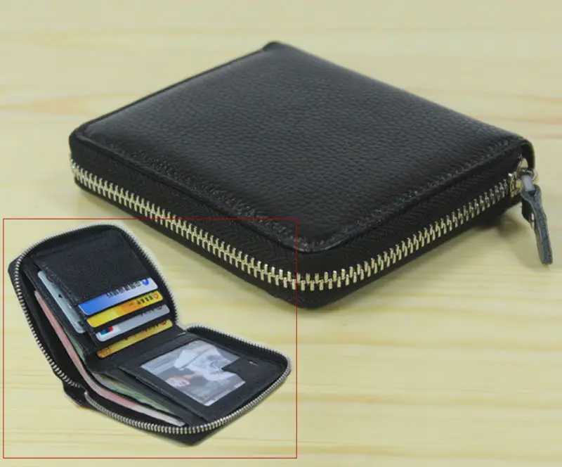 New Men/'s Genuine Leather Pure Black Wallet Clutch Purse Credit Card Money Clip