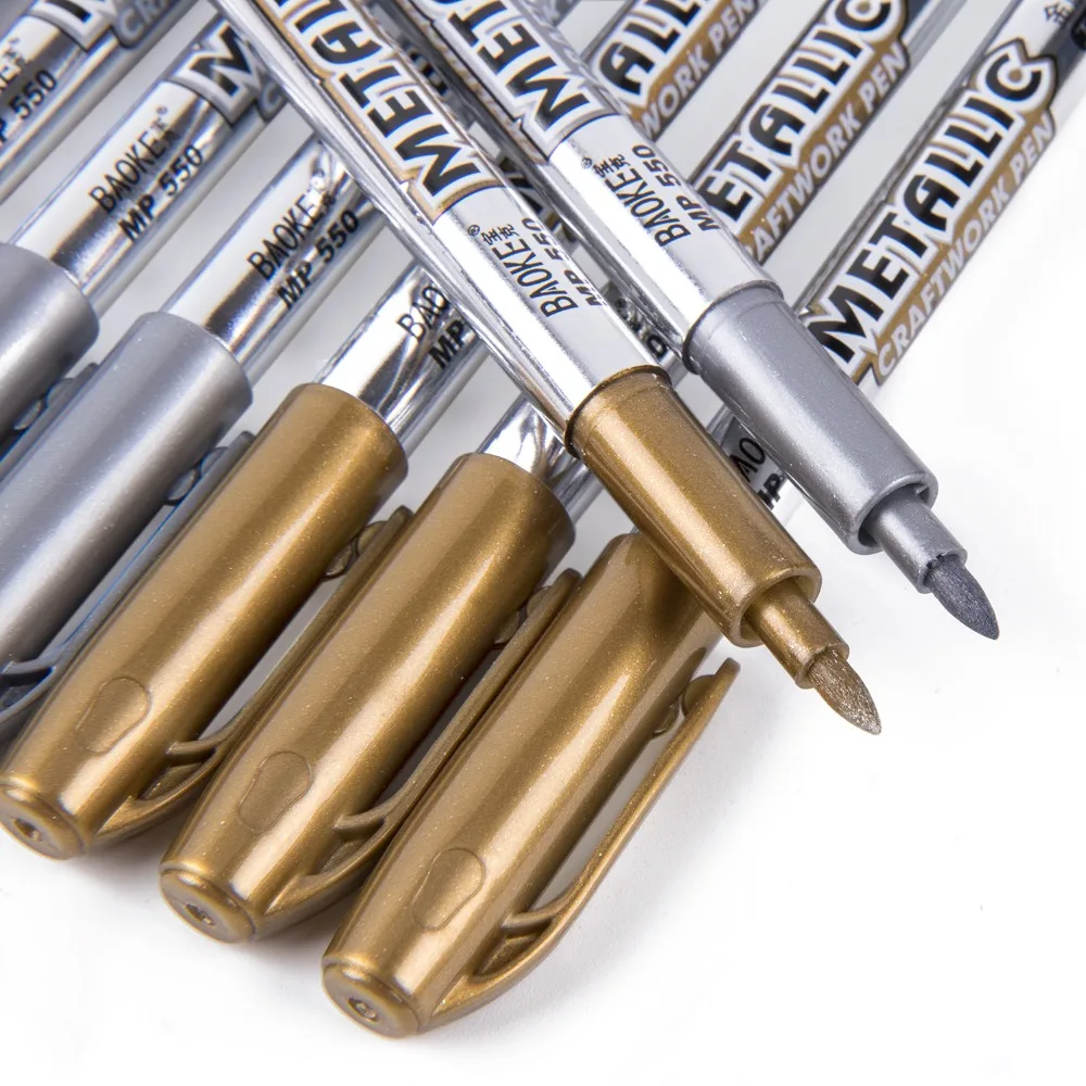 bianyo 12pcsgold silver metallic marker for glass wood fabric