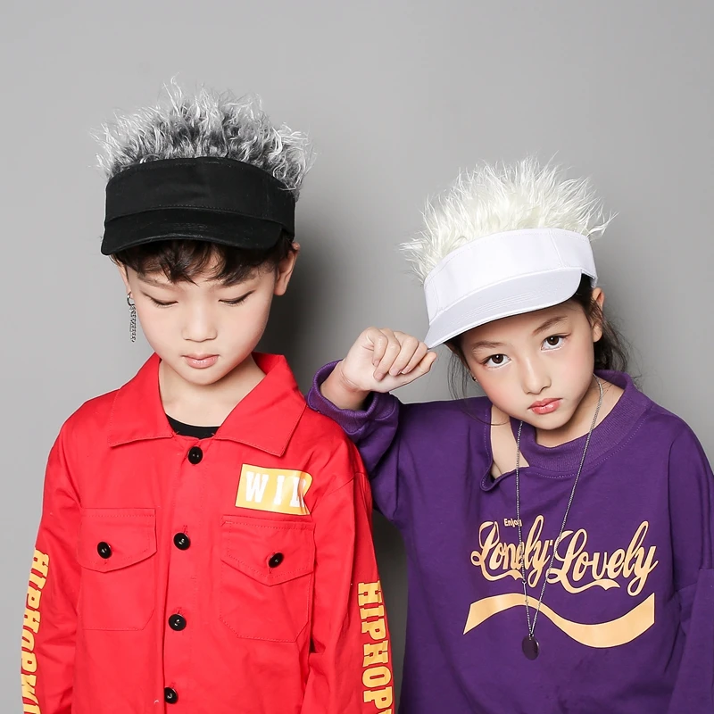 

New Novelty Fake Flair Hair Sun Visor Hats boy girls Toupee Wig Funny Hair Loss Cool child Gifts Tennis cap