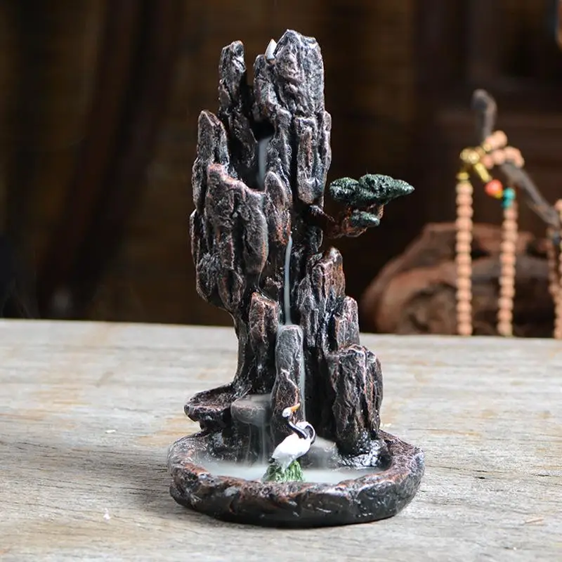 

Traditional Mountain Shape Backflow Incense Holder Smoke Waterfall Backflow Incense Burner Office Home Decor +10pcs Cones
