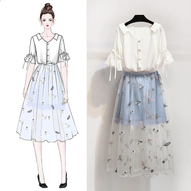 

2019 women 2 piece set white tops and skirt set mesh party night 2 piece skirt set 2pcs summer outfits festival femme clothes
