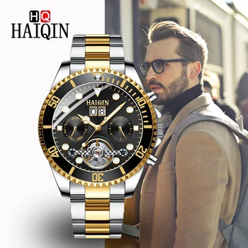 

HAIQNI Men's Watches 2019 Top Luxury Golden Mechanical Watch Stainless Steel Sports Waterproof Automatic Clock Relogio Masculino