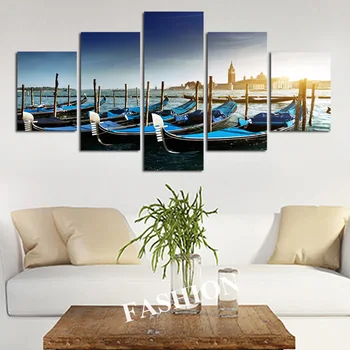 

No Frame Venice Tugboat Modular Picture Sunset Sea Oil Painting Canvas Framework Painting Boat Art On Wall Quadro Mural Cuadro