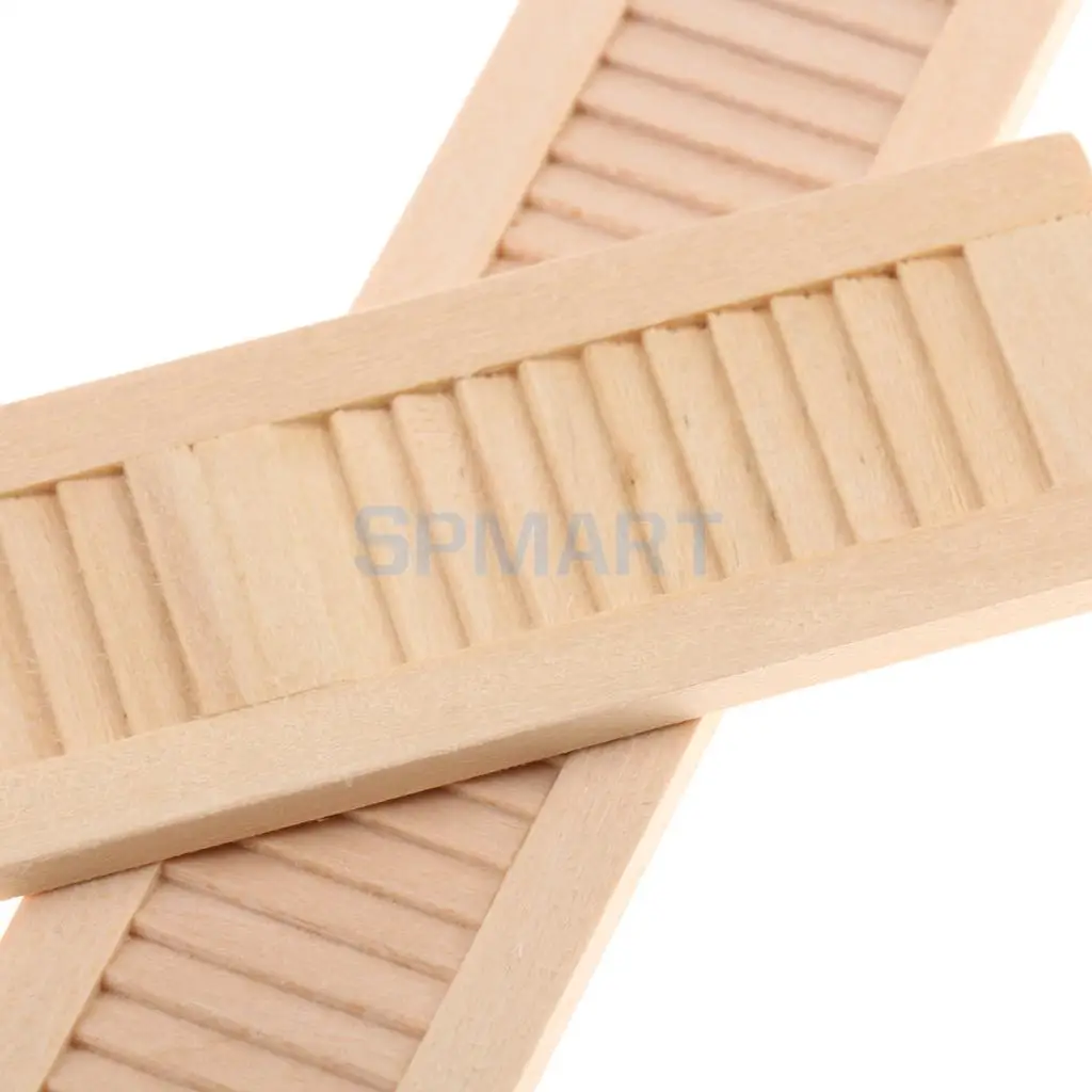 Set of 2pcs Handmade 1/12 Dollhouse Miniature Wooden Shutters DIY Window Furniture Decoration Accessories