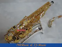 Professional Silver Plated Body and Gold Keys Eb Alto Saxophone Saxofon sax High F# With Case