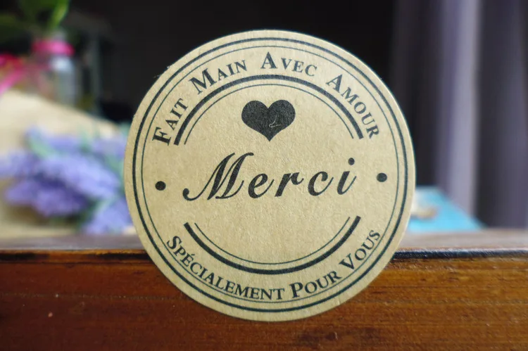 120 шт 10 листов Французский Merci Love Heart ручная упаковка для торта уплотнительные этикетки из крафтовой бумаги наклейки для выпечки DIY подарок круглые наклейки s M1211