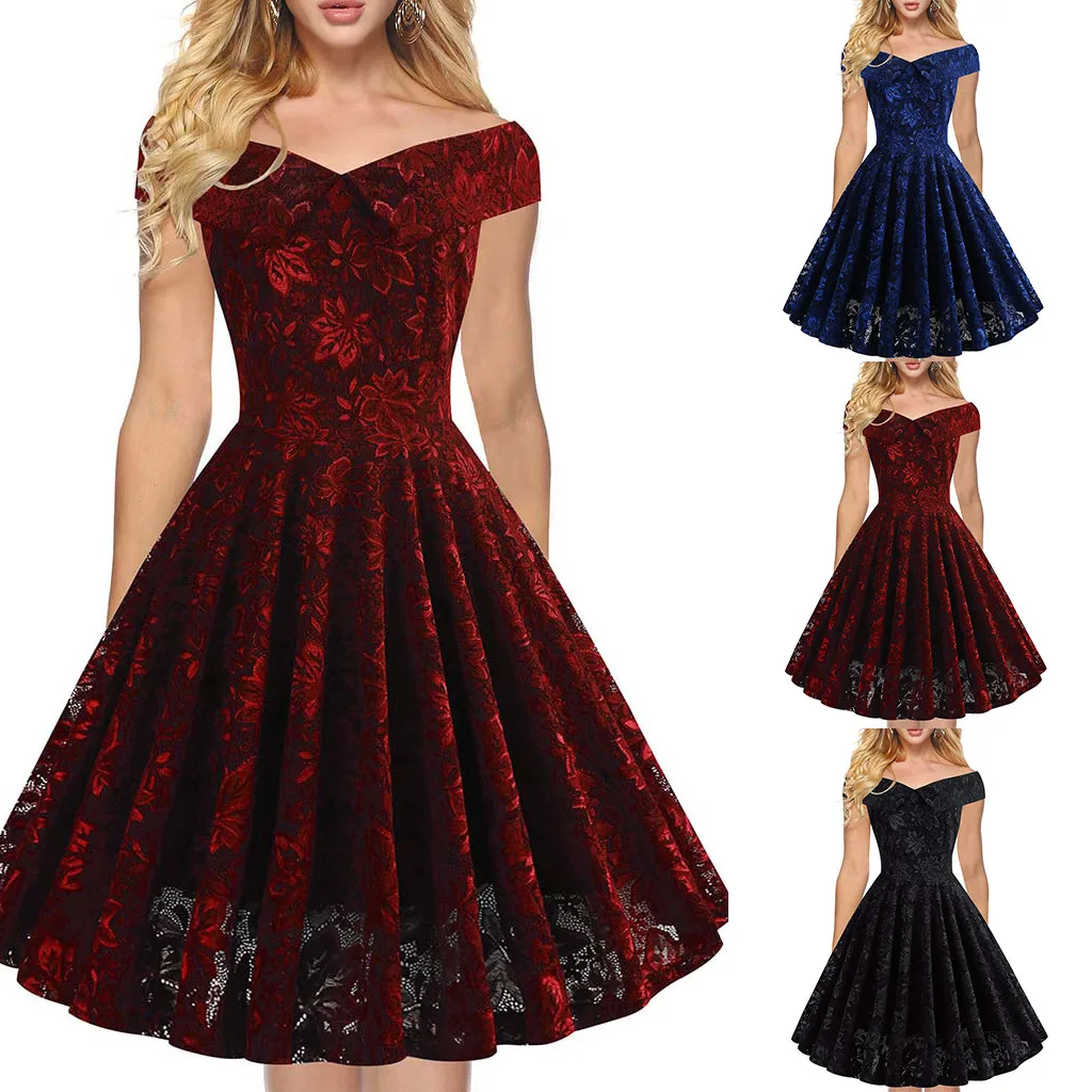 

2019 newly clothes fashion Women's Sleeveless Floral dresses Lace Solid Vintage Country dress Dress vestidos de festa
