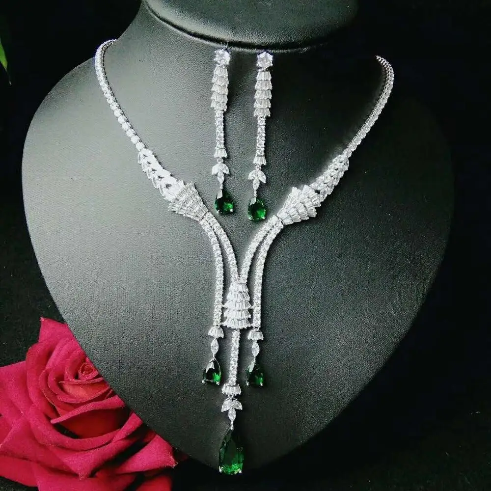 HIBRIDE сверкающими Bijoux(украшения своими руками) ювелирные комплекты dubai полный кубического циркония Цепочки и ожерелья комплект Для женщин свадебный для свадебной вечеринки в комплекте костюма N-1046