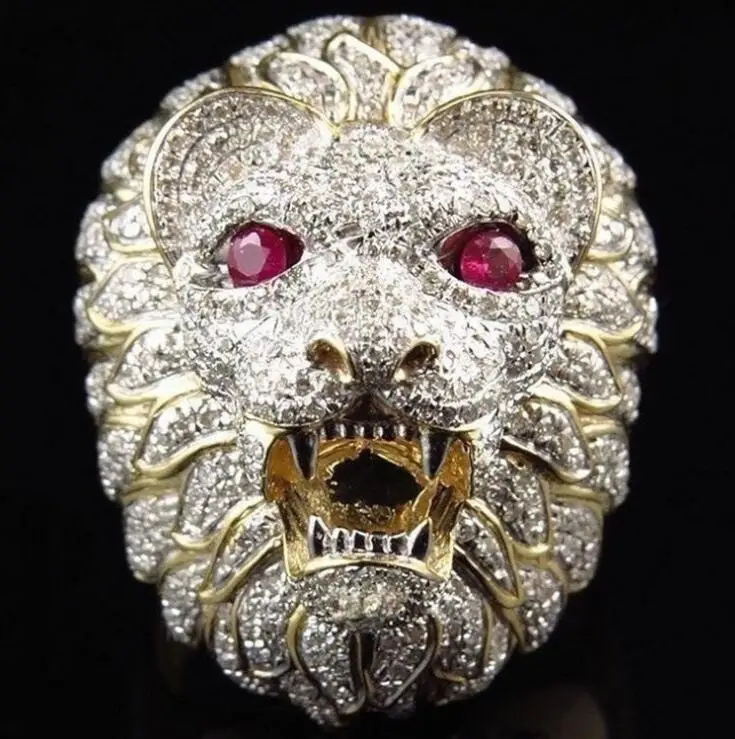 Gothic Punk Ring For Men Retro Male Ring Stainless Steel Exaggeration Ferocious Animal Wolf Lion Tiger Bulldog Exquisite Gothic Punk Ring For Men Retro Male Ring Stainless Steel Exaggeration Ferocious Animal Wolf Lion Tiger Bulldog Exquisite
