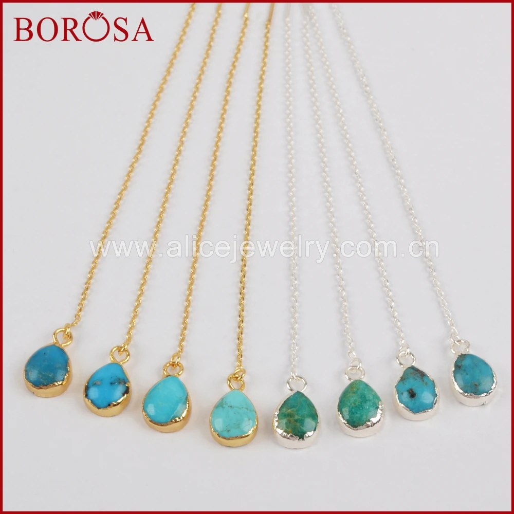 

BOROSA Teardrop Gold Color 100% Natural Blue Stone Threader Earrings for Women, Druzy Stone Drop Earrings Jewelry Earrings 1345