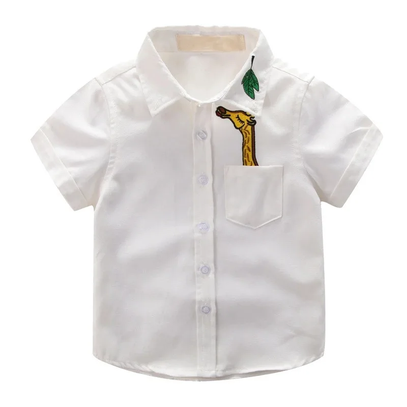Детские рубашки для мальчиков; летняя детская рубашка для маленьких мальчиков; футболки с короткими рукавами; детская одежда с принтом; Одежда для мальчиков - Цвет: Белый