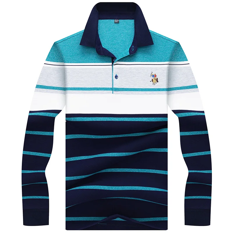 

JUNGLE ZONE Brand men's clothing 2019 New High Quality Embroidery Polo Shirt men Long sleeve polo shirt Striped Polos 8863