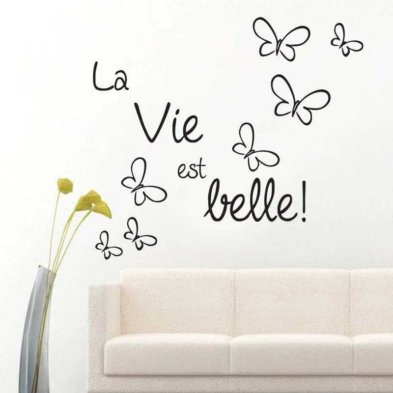 Life Is Beautiful French Sayings Wall Stickers Beautiful Butterflies