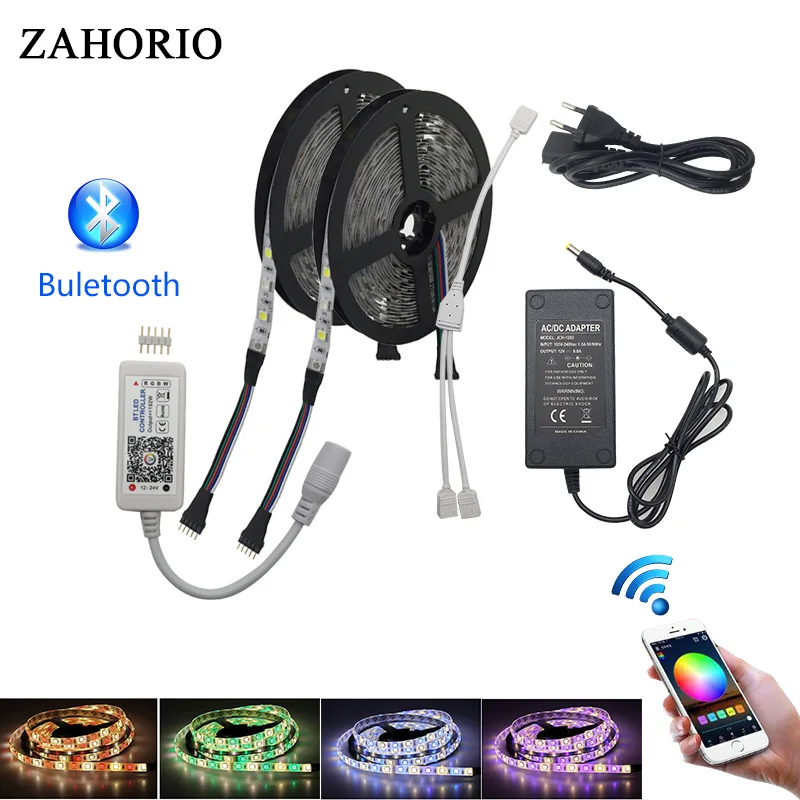 

Bluetooth Control RGBWW RGBW RGB 5050 Led Strip Light Waterproof 5M 10M Flexible tape diode Led ribbon power adapter full set