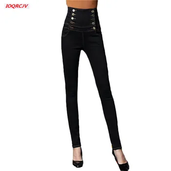 

Women Jeans 2018 Autumn Winter High Waist Double-breasted Denim Pants Female Slim Sexy skinny Pencil Jeans Plus Size 6XL W261