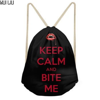 

Customized Fashion Bite Me Letter Print Women Men Black Drawstring Bag Beach Storage Bags for Student Cinch Backpack Bolsa