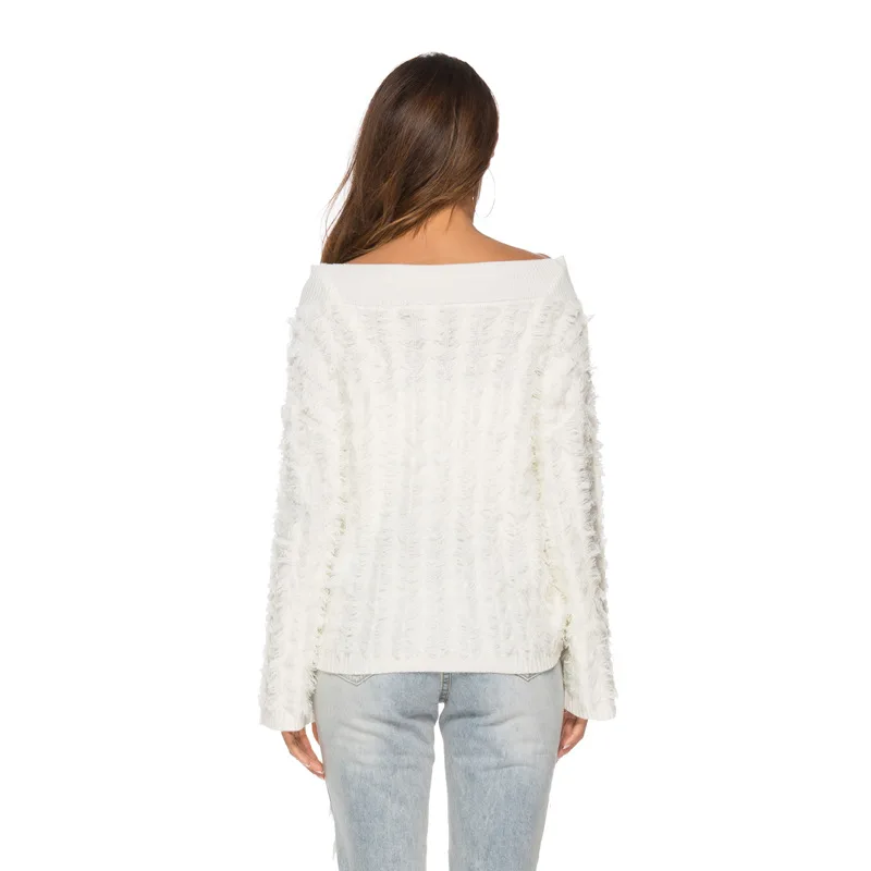 Tassel Pullover Sexy V-neck Knitted Sweater Women Female Autumn Winter New Fashion Long Sleeve Over Sized Sweater Knitwear Tops