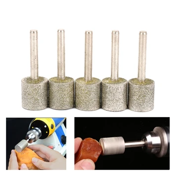 

5Pc 20Mm Head 6Mm Shank Diameter Diamond Coated Head Cylinder Grinding Mounted Point Burrs Bit Set for Rotary Tool Metalworkin