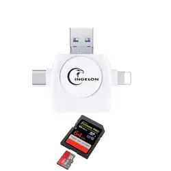 Ingelon micro SD кардридер USB C белый SDHC/SDXC адаптер MicroSD Тип C RS MMC ридер для iphone ipad освещение SD кардридер