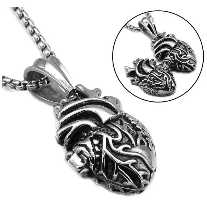 Stainless Steel Anatomical Heart Structure Box Human Organ Pendant