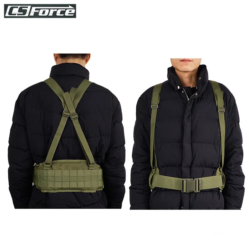 

CS Force Airsoft Tactical Belt Molle with H-shaped Military Suspenders Adjustable Cummerbund Nylon Tactical Waist Padded Belt
