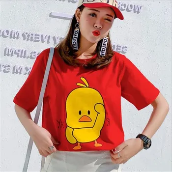 

Cartoon short-sleeved T-shirt 2019 summer new small yellow duck print loose casual short-sleeved T-shirt ladies cotton