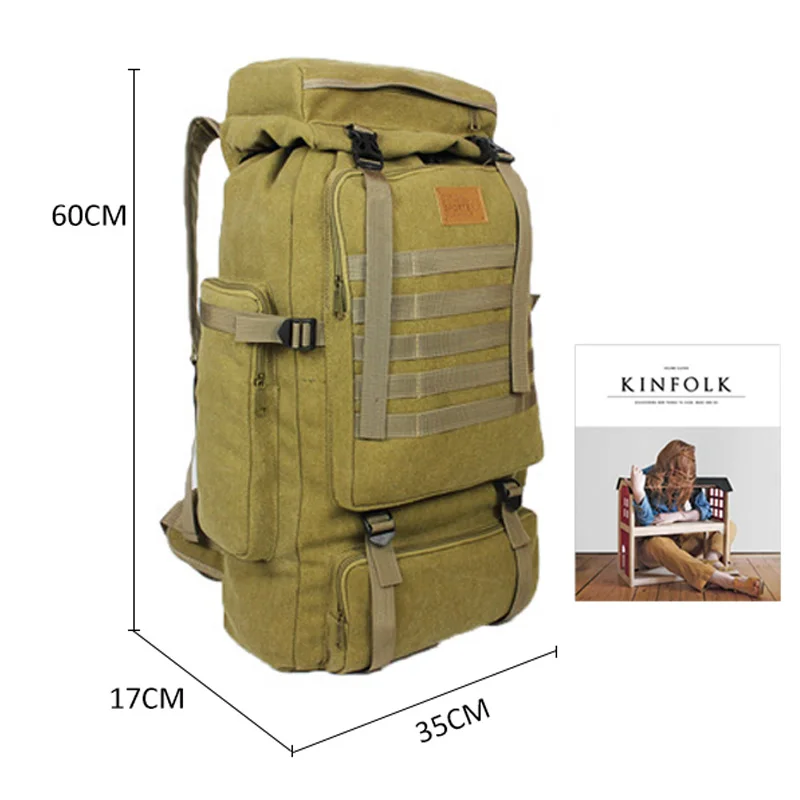  60L Large Military Bag Canvas Backpack Tactical Bags Camping Hiking Rucksack Army Mochila Tactica T - 32991663342