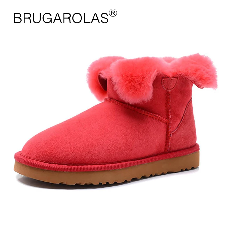 

High Quality Genuine sheepskin Leather women Snow Boots Winter ladies ankle short plush Boots Suede Fur Wool Lined Warm Shoes