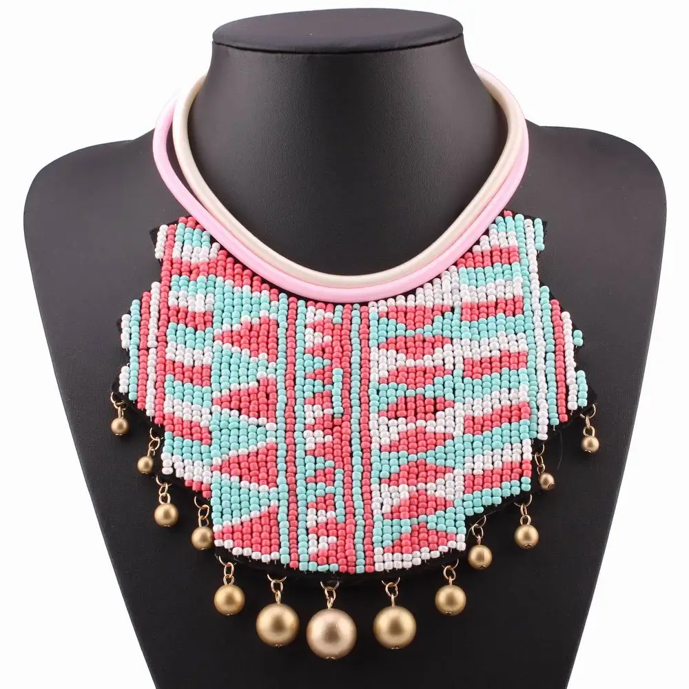 

gold bead vintage ethnic bib multi layer rope chain statement big pendant necklace 2019 brand new design fashion necklace
