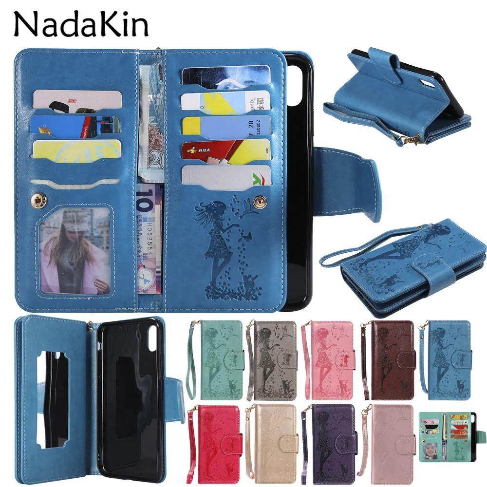 

9 Card Slots Wallet Book Case Shell Purse for iPhone X XS MAX XR 5 5S SE 6 6S 7 8 Plus Flip Leather Cover Wtih Money Pocket
