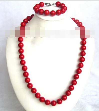 

07795 red round seashell pearls necklace a set