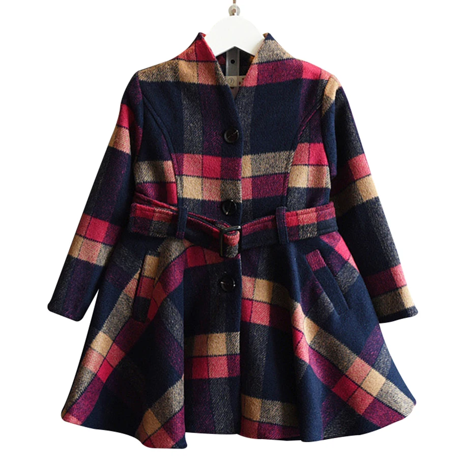 

Girls Winter Dress Brand Baby Girls Clothing Kids Dresses A-line Plaid Printed Children Dress Warm Clothes 2-6Y N38568
