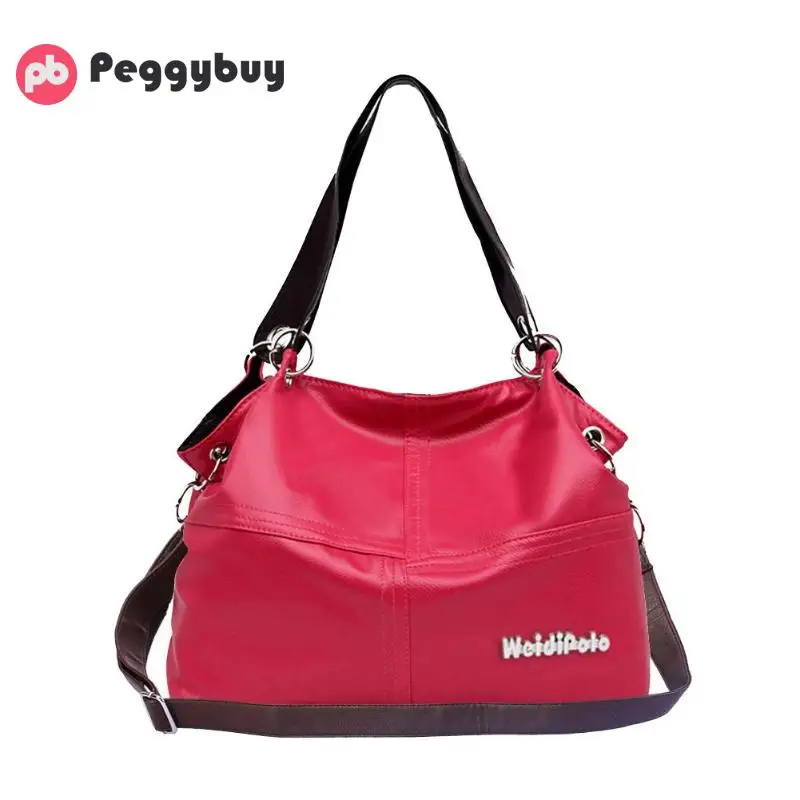 Женская сумка в стиле ретро из искусственной кожи, Женская универсальная сумка, трендовая однотонная Повседневная сумка через плечо из органической кожи - Цвет: Rose Red