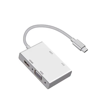 

Great-Q 4 in 1 USB 3.1 USB C Type C to HDMI VGA DVI USB 3.0 Adapter Cable for Laptop Apple Macbook Google Chromebook Pixel