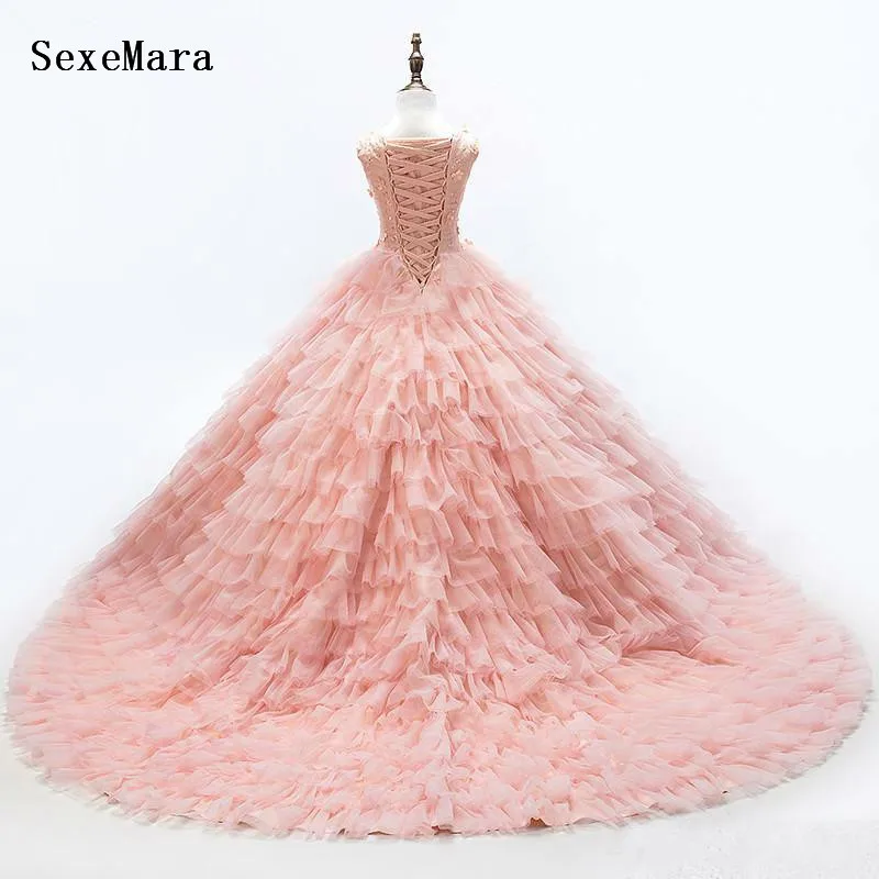 Реальное изображение, розовое платье с цветочным узором для девочек кружевное бальное платье принцессы для свадьбы, детское платье на день рождения, вечерние платья, Индивидуальный размер