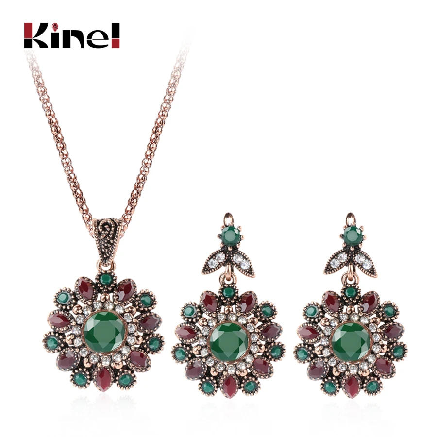 Kinel Vintage Jewelry Wholesale Fashion Antique Gold Crystal Flower