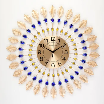 

Luxurious Peacock Feather Big Wall Clocks Metal Needle 12 Hours Quiet Quartz Watch Clocks for Living Room Decoration Adornment
