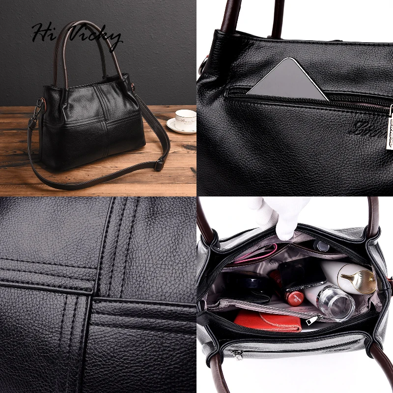 2019 Genuine Leather handbags head layer cowhide litchi grain women handbags fashion Portable shoul