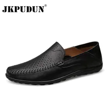 Jkpudun итальянская повседневные мужские туфли Элитный бренд летние мужские лоферы из натуральной кожи; мокасины; удобные; дышащие слипоны; водонепроницаемые Мокасины