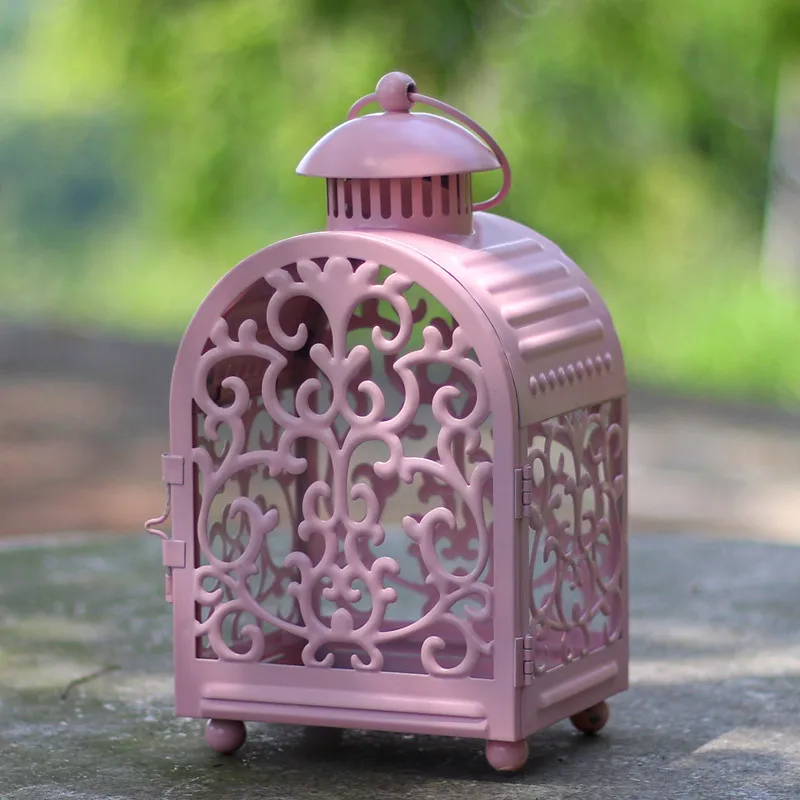 European Wedding Accents Home Garden Decor Hollow Lace Design Small Pink White Green Black Iron Candle Lantern European Wedding Accents Home Garden Decor Hollow Lace Design Small Pink White Green Black Iron Candle Lantern