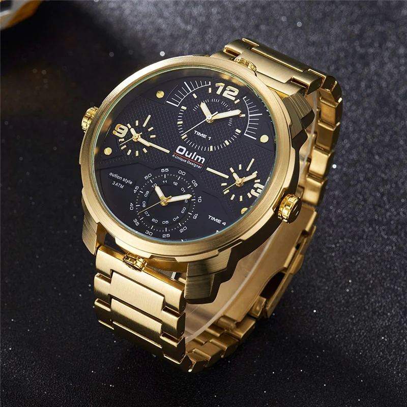 2018 Oulm часы для мужчин s часы кварцевые роскошные золотые часы из нержавеющей стали военная Униформа спортивные часы для