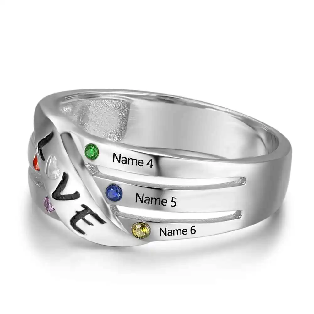 Friendship Gift Personalise Custom Birthstone Ring Engrave Friend Name Love 925 Sterling Silver promise Ring( JewelOra RI102741)
