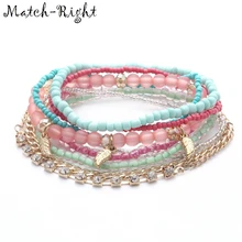 Match-Right Women Bohemia Jewelry of Multilayer Elastic Weave Set Bracelets & Bangles with Leaf Charm Wrap Beads Bracelet LG-070
