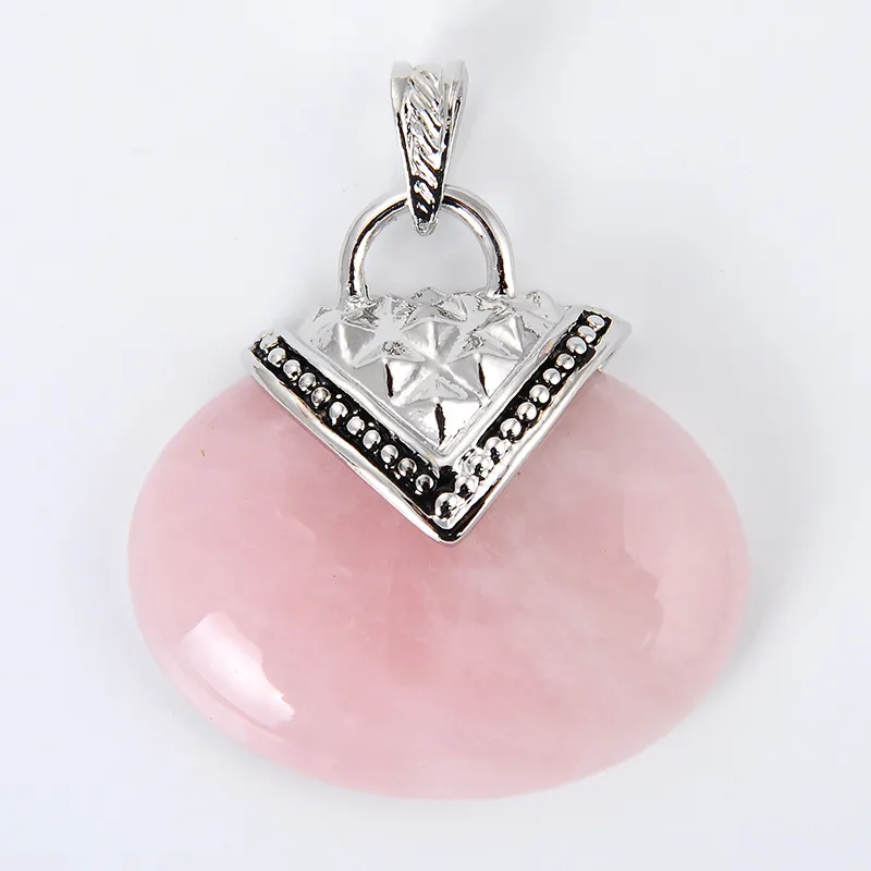 

Ethnic Vintage Silver Plated Metal Charms Natural Stone Rose Crystal/Opal/Lapis/ Oval Pendant Jewelry for Women Girl Necklaces
