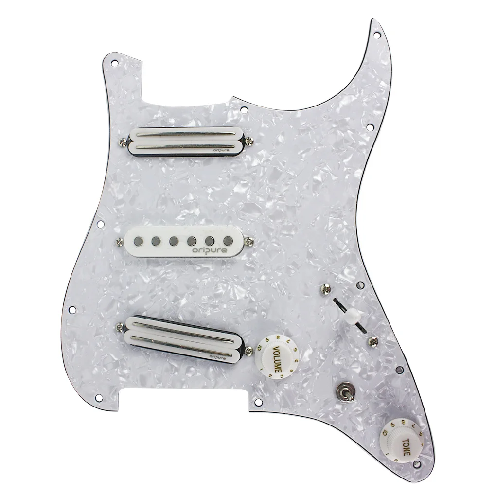 OriPure White Pearl Loaded Prewired Guitar Pickguard SSS Alnico 5 Dual
