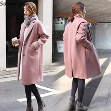 Смешанные женские шерстяные тонкие женские пальто на пуговицах корейский стиль шикарные Универсальные однотонные женские пиджаки повседневные Большие размеры Высокое качество пальто