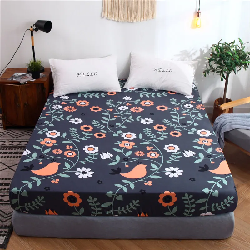 

Bed Sheet with Elastic Rope Bedspread Animal Plant Printted Fitted Sheet Queen Bed Cover Couvre Lit for Single Double Bed
