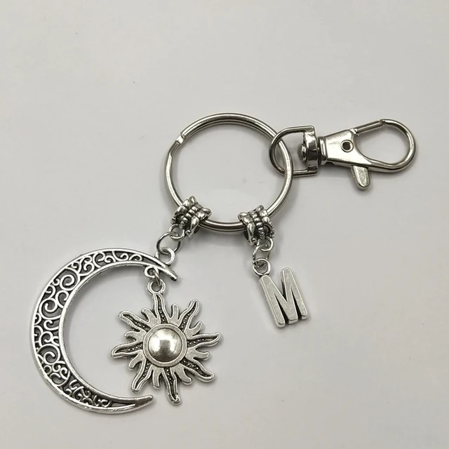 Ancient Silver Moon and Sun keychain Moon keychain Sun Jewelry Pendant  keyring