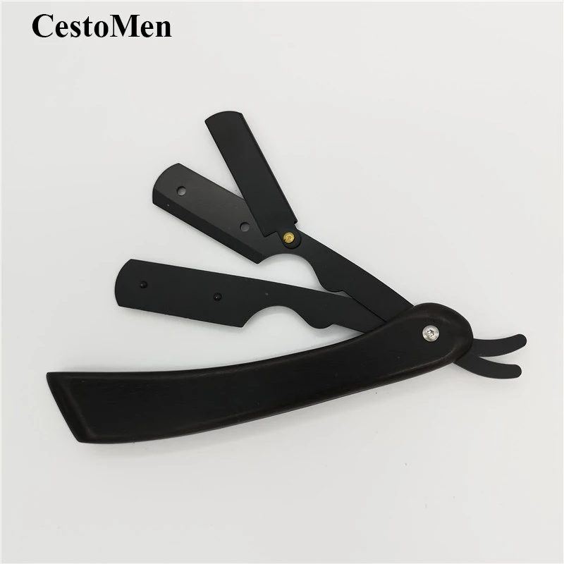 

CestoMen Barber Folding Razor Shaving Knife Men's Manual Razor Shaver Wood Handle Professional Barber Haircut Razor In Black